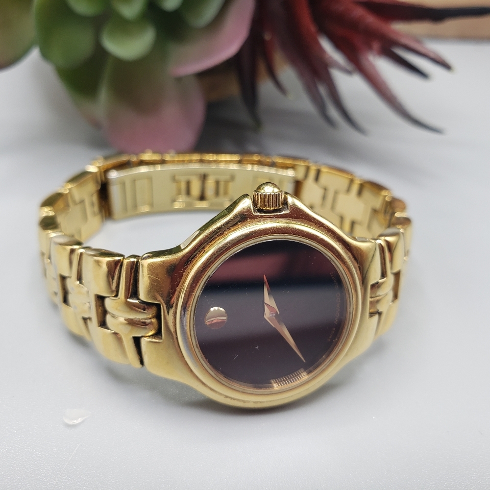 Movado Gold Link Museum Olympian Black Dial Watch Unisex w/ New Battery